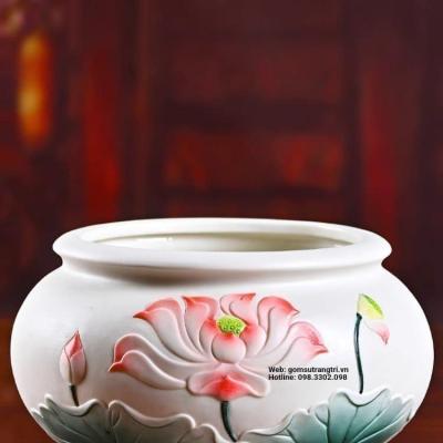 BỘ ĐỒ THỜ HOA SEN BẰNG SỨ CAO CẤP
